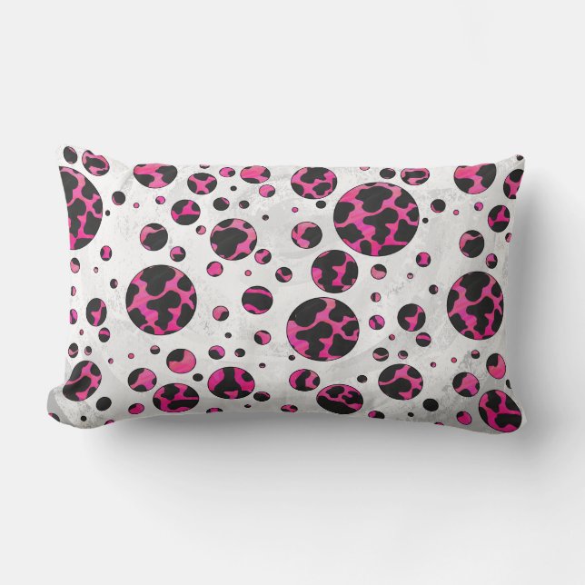 Polka Dot Cow Hot Pink and Black Print Lumbar Pillow (Front)