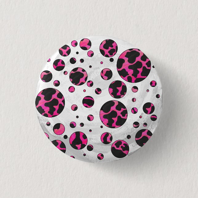 Polka Dot Cow Hot Pink and Black Print Pinback Button (Front)
