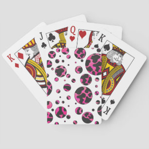 Polka Dot Cow Hot Pink and Black Print Poker Cards