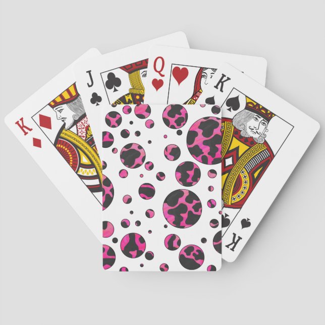 Polka Dot Cow Hot Pink and Black Print Poker Cards (Back)
