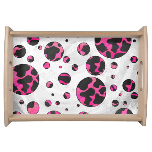 Polka Dot Cow Hot Pink and Black Print Serving Tray