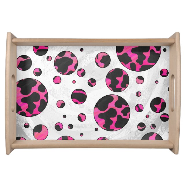 Polka Dot Cow Hot Pink and Black Print Serving Tray (Front)