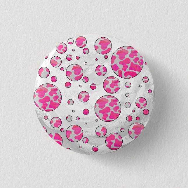 Polka Dot Cow Pink and White Button (Front)