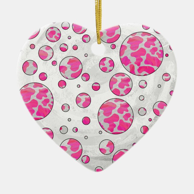 Polka Dot Cow Pink and White Ceramic Ornament (Front)