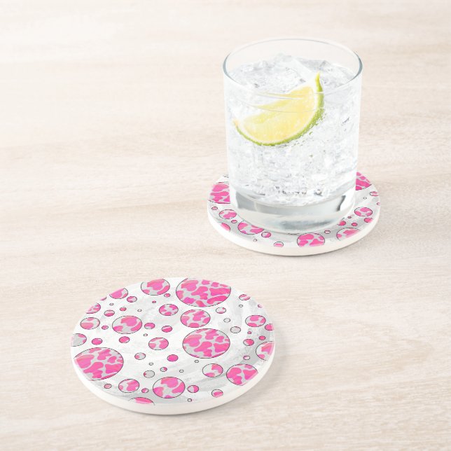 Polka Dot Cow Pink and White Drink Coaster (Side)
