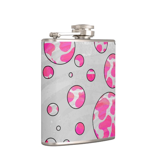 Polka Dot Cow Pink and White Flask (Right)