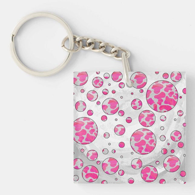 Polka Dot Cow Pink and White Keychain (Front)