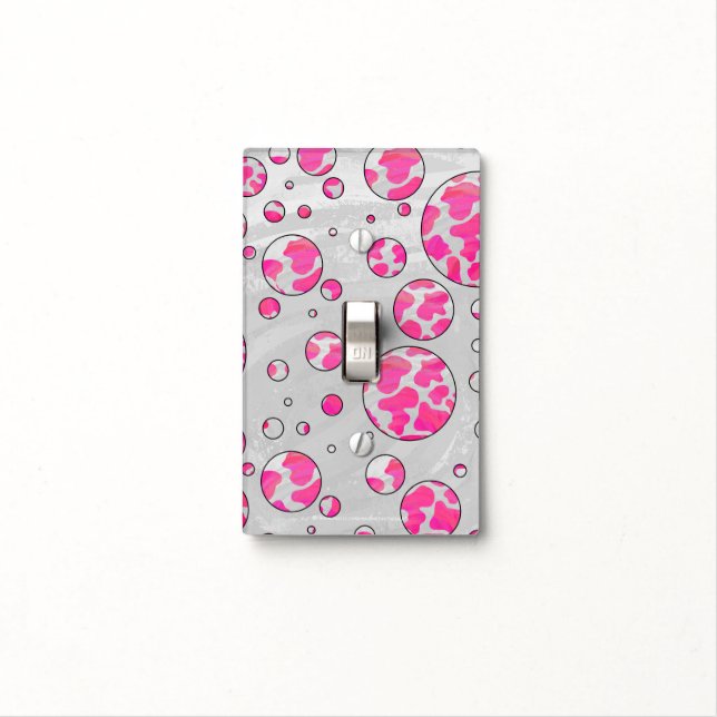 Polka Dot Cow Pink and White Light Switch Cover (In Situ)