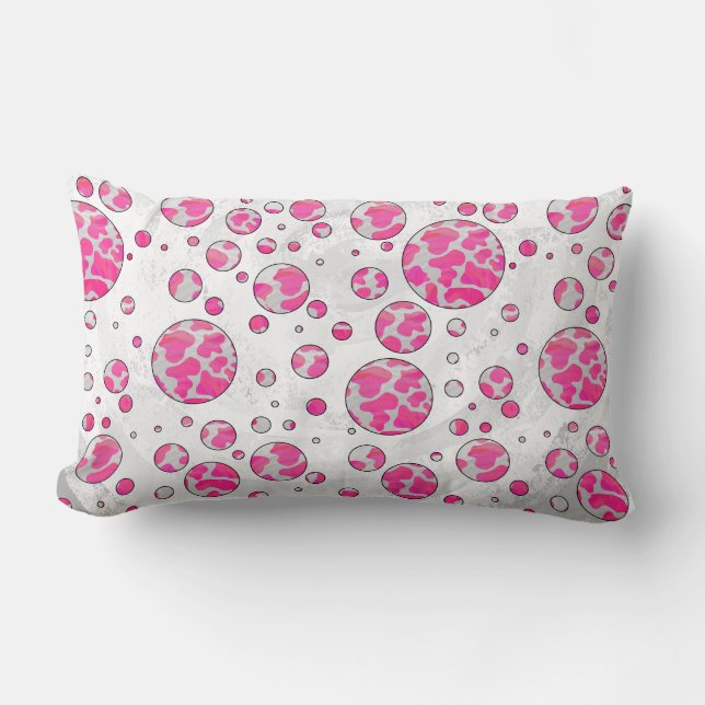 Polka Dot Cow Pink and White Lumbar Pillow (Front)
