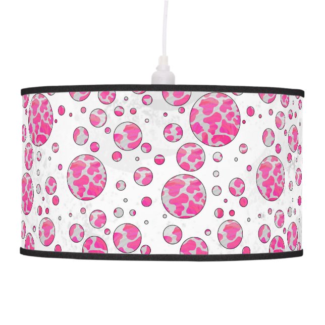 Polka Dot Cow Pink and White Pendant Lamp (Front)