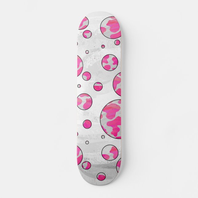 Polka Dot Cow Pink and White Skateboard Deck (Front)