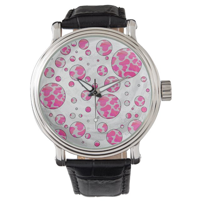 Polka Dot Cow Pink and White Watch (Front)