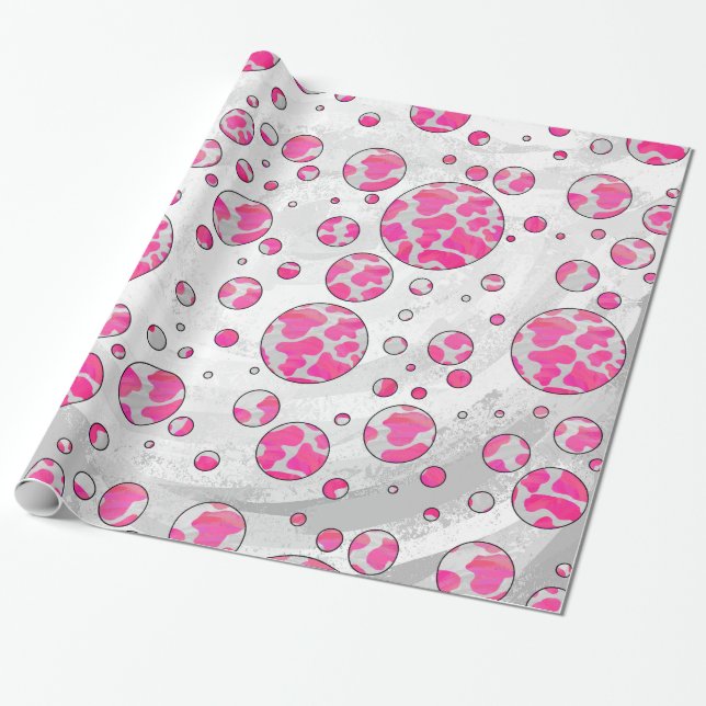 Polka Dot Cow Pink and White Wrapping Paper (Unrolled)