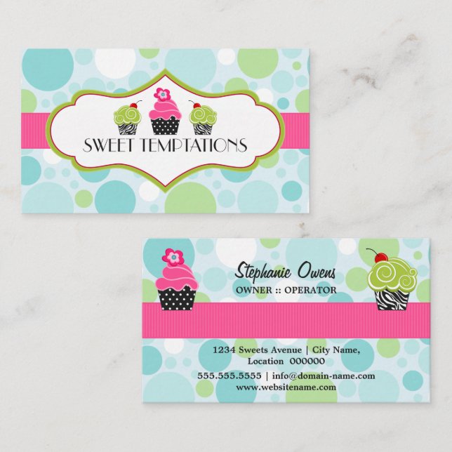 Polka Dot Crazy Cupcake Bakery Business Card (Front/Back)