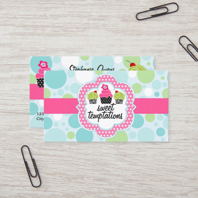 Polka Dot Crazy Cupcake Bakery Business Card (Front/Back In Situ)