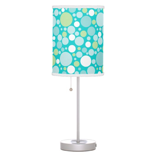 Polka Dot Crazy Pattern Turquoise Green White Table Lamp (Right)