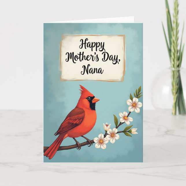 Polka Dot Crimson Bird Branch Card (Front)