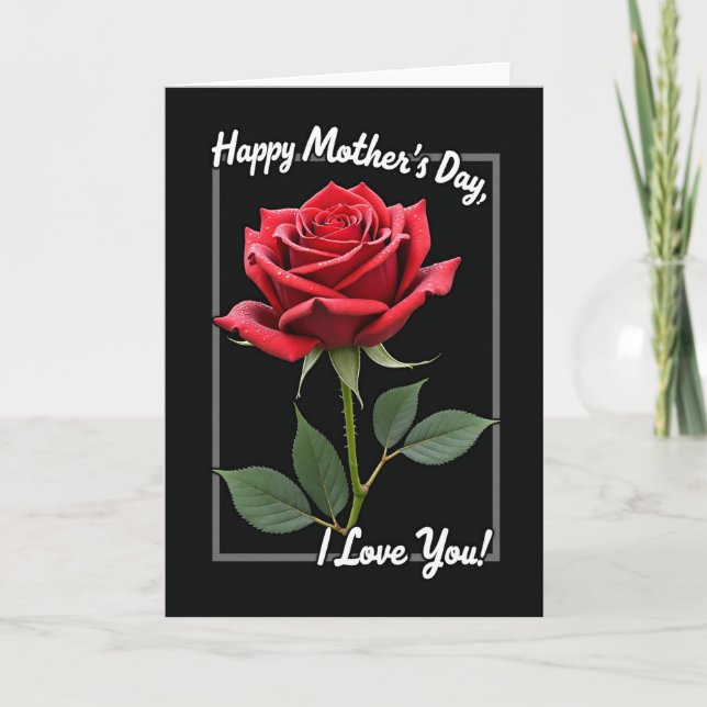 Polka Dot Crimson Rose Love Card (Front)