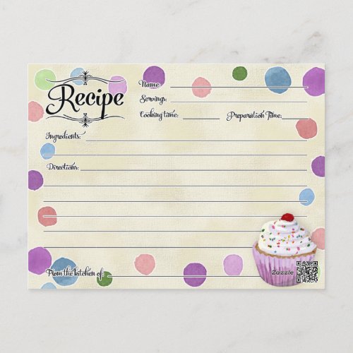 Polka dot Cupcake Retro Recipe Card Bridal Shower