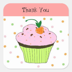 Polka Dot  Cupcake Thank You Square Sticker