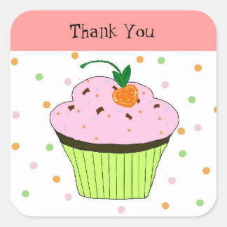 Polka Dot Cupcake Thank You Square Sticker