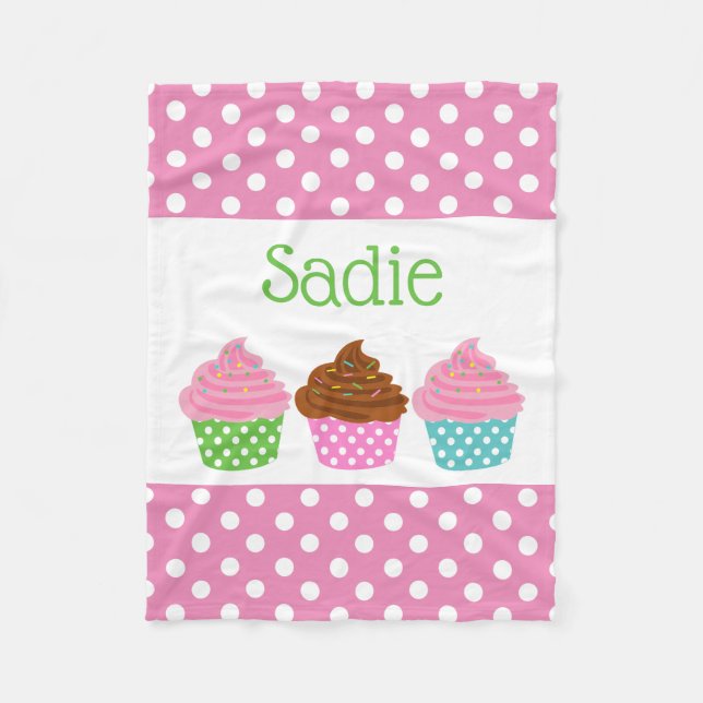 Polka Dot Cupcakes Personalized Fleece Blanket (Front)