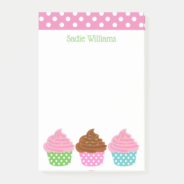 Polka Dot Cupcakes Personalized Notepad (Front)