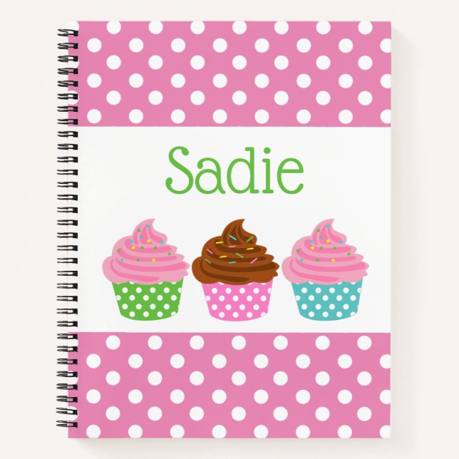 Polka Dot Cupcakes Personalized Spiral Notebook (Front)