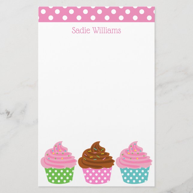 Polka Dot Cupcakes Personalized Stationery (Front)