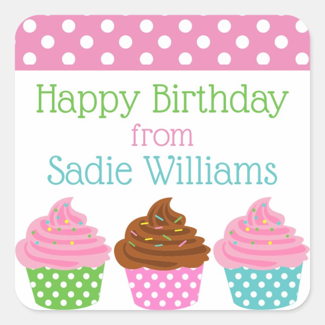 Polka Dot Cupcakes Personalized Stickers (Front)