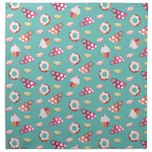 Polka Dot Cups Cakes Donuts Lemons Grapefruits  Cloth Napkin