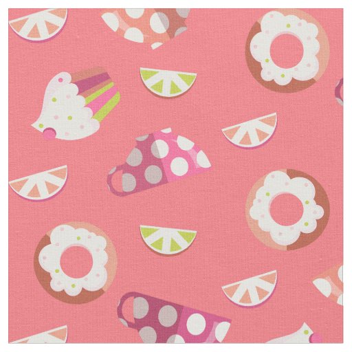 Polka Dot Cups Cakes Donuts Lemons Grapefruits Fabric