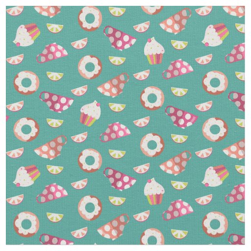 Polka Dot Cups Cakes Donuts Lemons Grapefruits Fabric