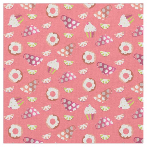 Polka Dot Cups Cakes Donuts Lemons Grapefruits Fabric