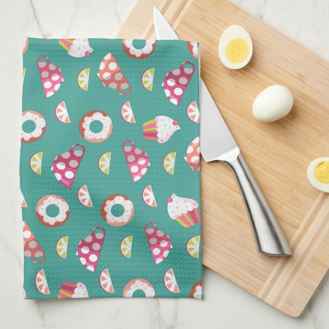 Polka Dot Cups Cakes Donuts Lemons Grapefruits Kitchen Towel (Quarter Fold)