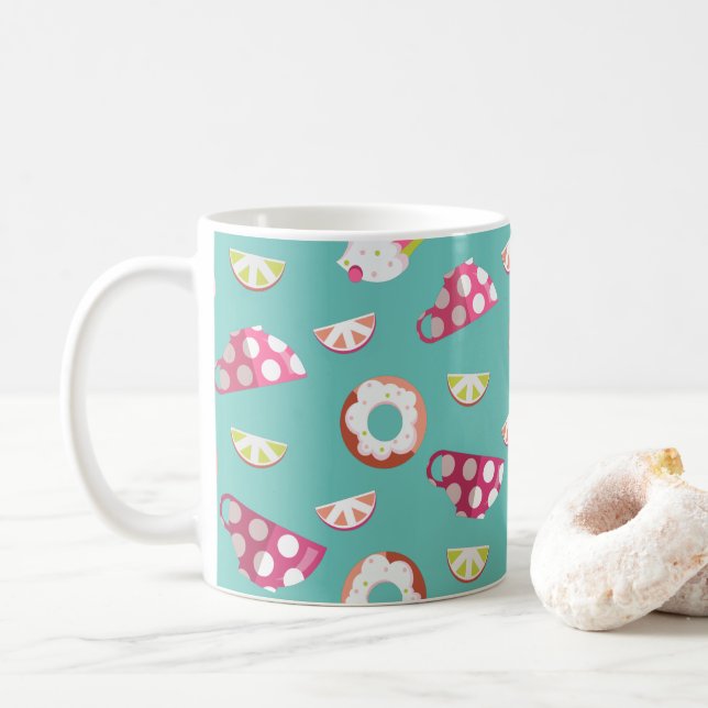 Polka Dot Cups Cakes Donuts Lemons Grapefruits Mug (With Donut)