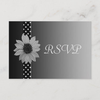 Polka Dot Daisy Grey & Black Wedding RSVP Card