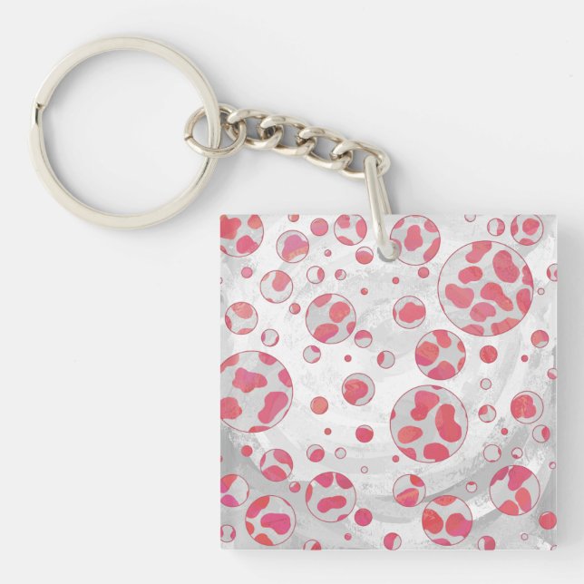 Polka Dot Dalmatian Pink and White Keychain (Front)