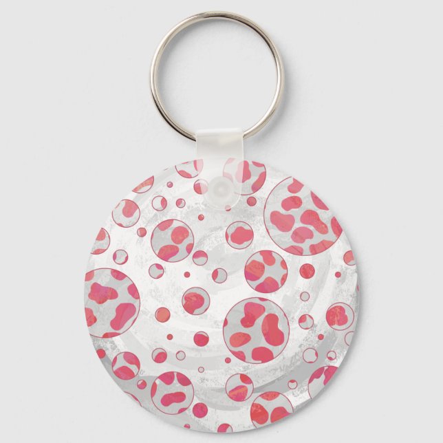 Polka Dot Dalmatian Pink and White Keychain (Front)