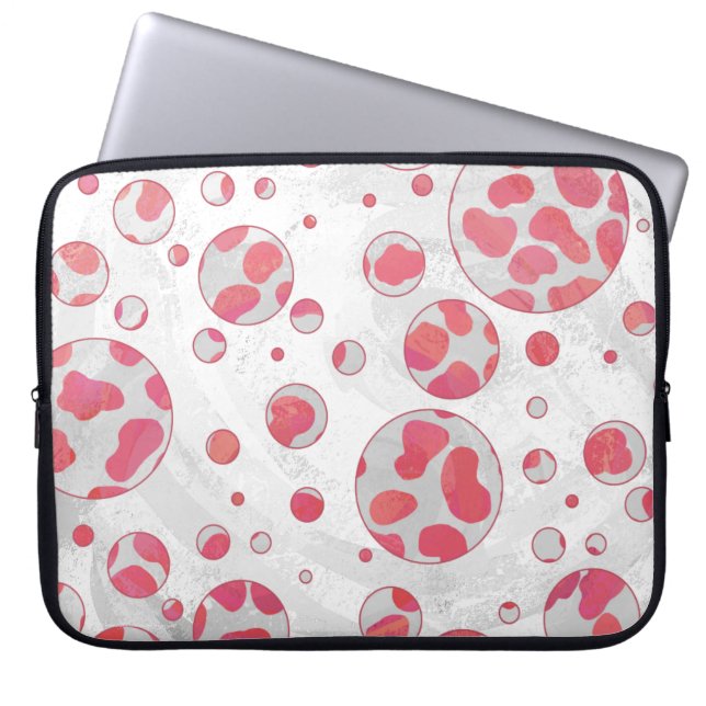 Polka Dot Dalmatian Pink and White Laptop Sleeve (Front)