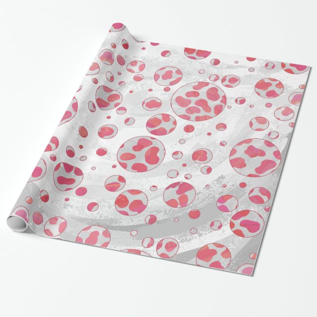 Polka Dot Dalmatian Pink and White Wrapping Paper (Unrolled)