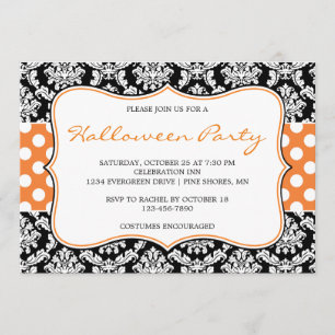 Polka Dot Damask Halloween Party Invitations