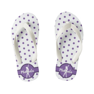Polka Dot Dance Ballerina Purple Gymnastics Name Kid's Flip Flops