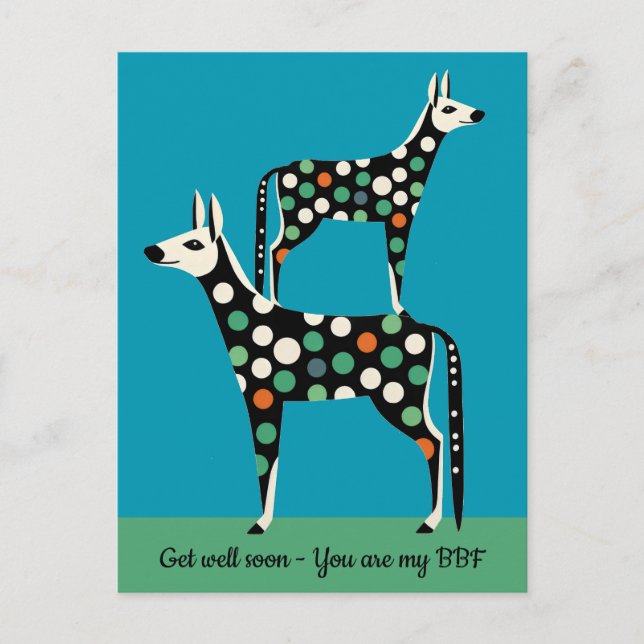Polka Dot Deer bff get well soon Postcard (Front)