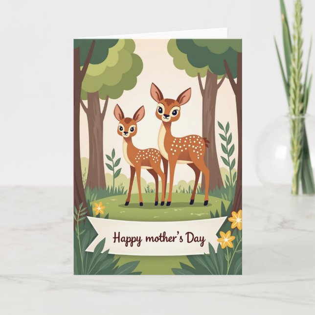 Polka Dot Deer Scene Card (Front)