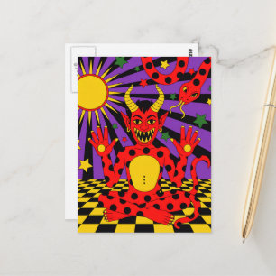 Polka Dot Devil and Snake Pop Art Postcard