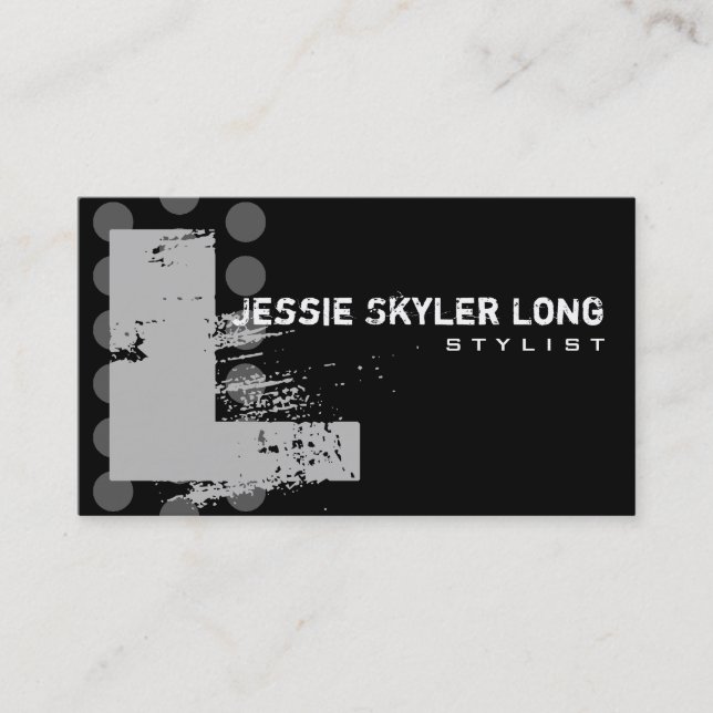 Polka Dot Distressed - Monogram L Business Card (Front)