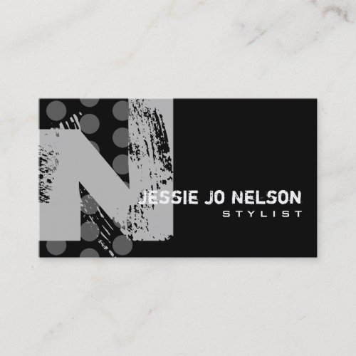 Polka Dot Distressed - Monogram N Business Card Template