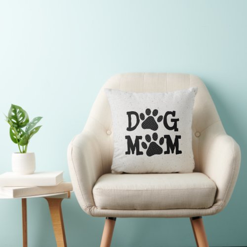 Polka Dot DOG MOM Pawprints Throw Pillow