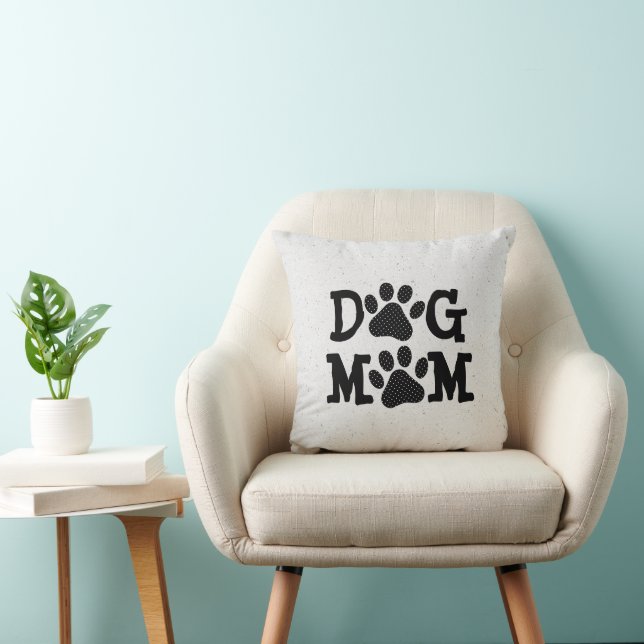 Polka Dot DOG MOM Pawprints Throw Pillow (Chair)